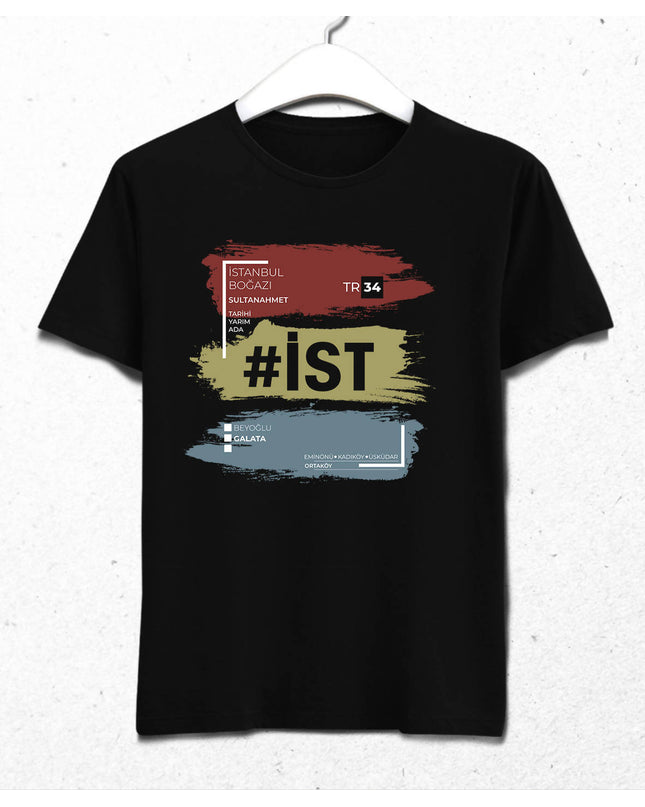İstanbul Temalı Erkek Siyah Tişört - basmatik.com