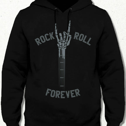 Rock And Roll Forever - Skeleton Hand Guitar Kapüşonlu Sweatshirt - basmatik.com