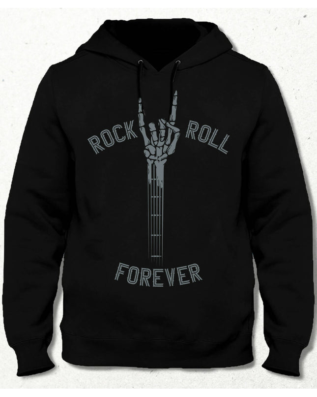 Rock And Roll Forever - Skeleton Hand Guitar Kapüşonlu Sweatshirt - basmatik.com