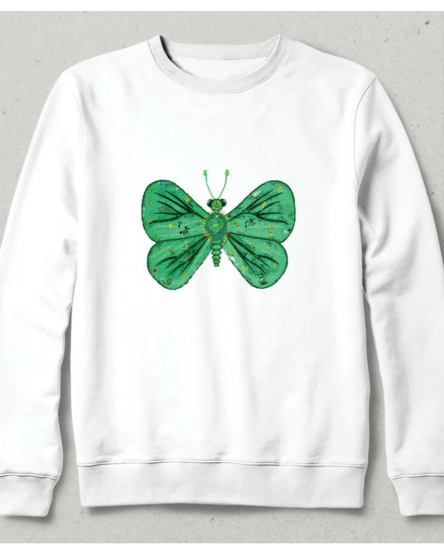 Motifed Turquoise Green Butterfly Oil Paint Design Unisex Sweatshirt 