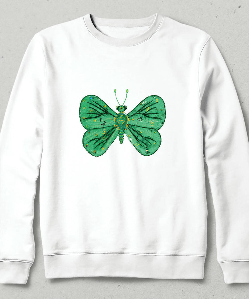 Motifed Turquoise Green Butterfly Oil Paint Design Unisex Sweatshirt 