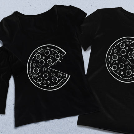 Pizza Anne baba çocuk siyah tişört seti - basmatik.com