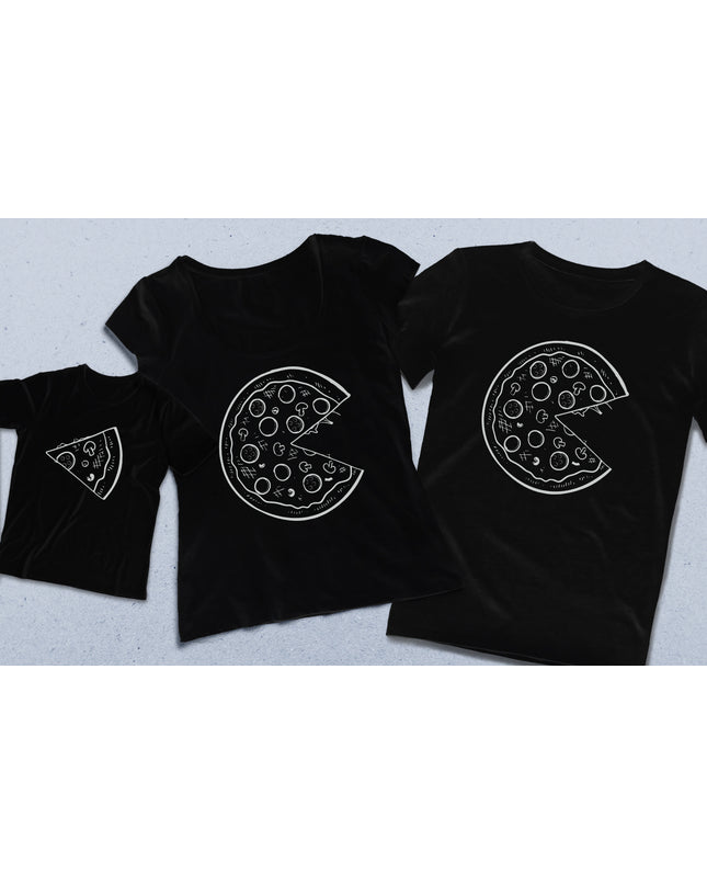 Pizza Anne baba çocuk siyah tişört seti - basmatik.com