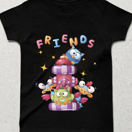 Friends black Bisiklet yaka Kısa Kollu Tişört