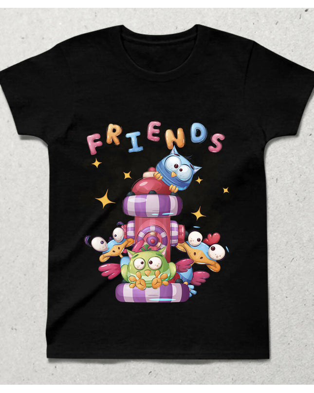 Friends black Bisiklet yaka Kısa Kollu Tişört