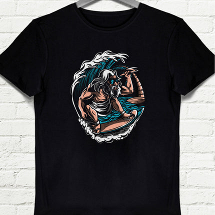 Poseidon Surf Siyah Erkek Tişört - basmatik.com