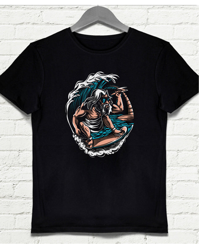 Poseidon Surf Siyah Erkek Tişört - basmatik.com