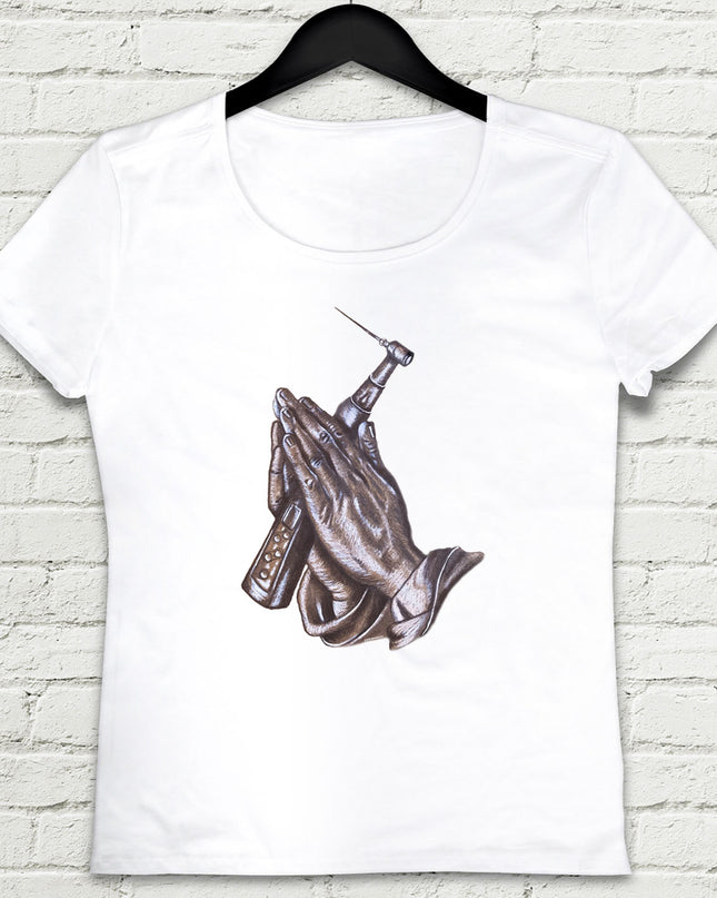 Praying Hands Beyaz Tişört - basmatik.com