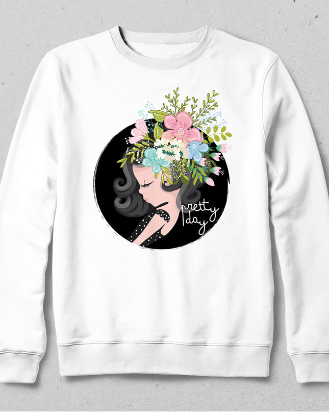 pretty day beyaz sweatshirt - basmatik.com