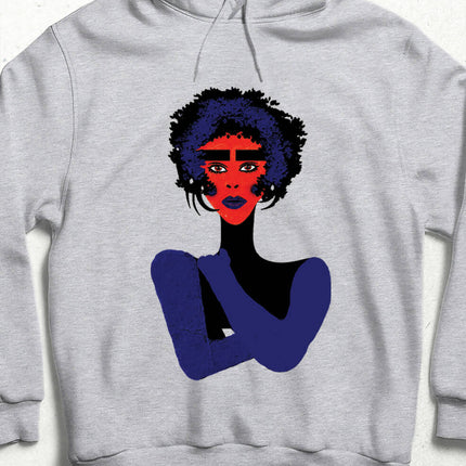 Kadın Portre Tasarım Mor Mavi Kapşonlu Sweatshirt