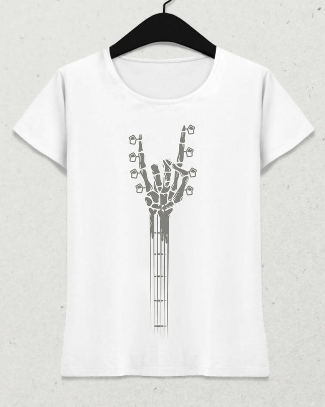 Skeleton Hand Guitar - Rock And Roll Kadın Tişört