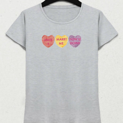 Valentine's III, Kalpli Slogan Kadın Tişört