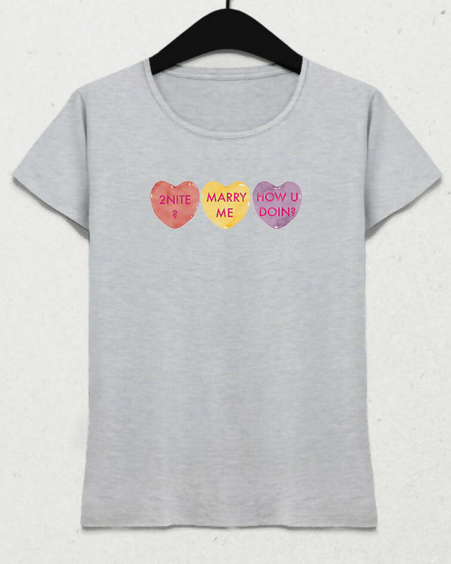 Valentine's III, Kalpli Slogan Kadın Tişört