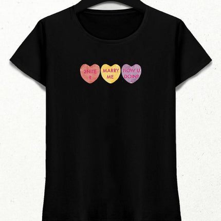 Valentine's III, Kalpli Slogan Kadın Tişört