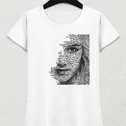 Face Silhouette Kadın Beyaz Tişört - basmatik.com