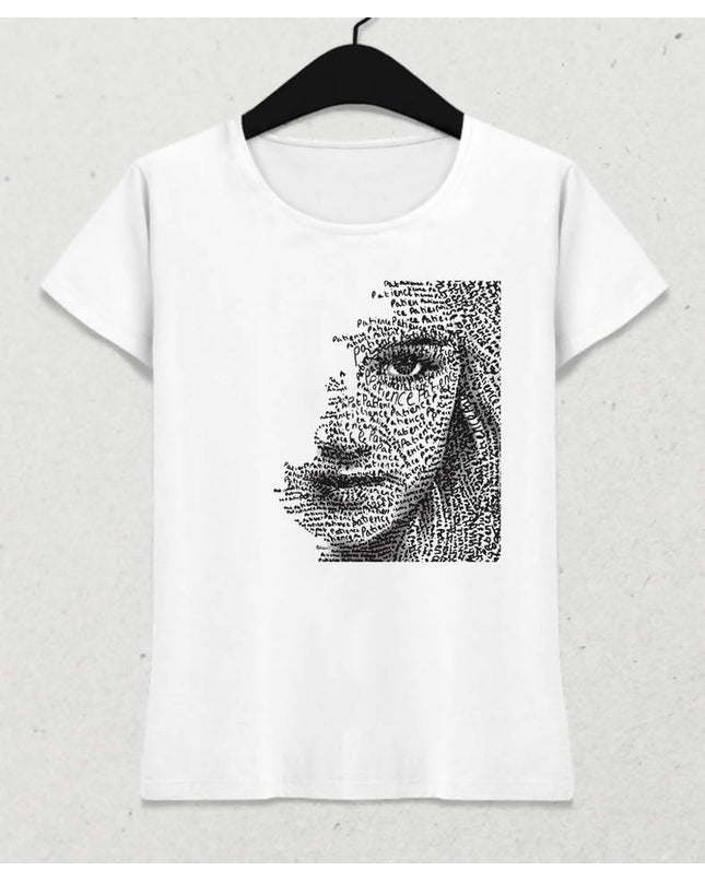 Face Silhouette Kadın Beyaz Tişört - basmatik.com