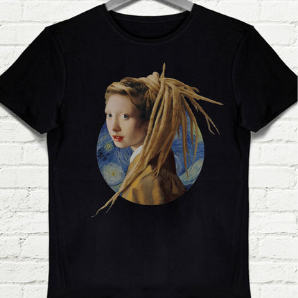 Rasta Saçlı Kız Siyah Erkek Tshirt - basmatik.com
