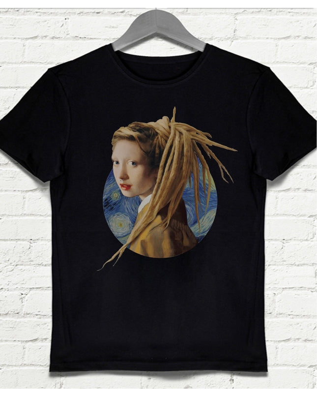 Rasta Saçlı Kız Siyah Erkek Tshirt - basmatik.com