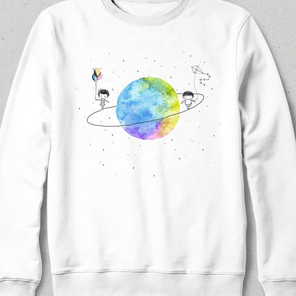 satürn beyaz sweatshirt - basmatik.com