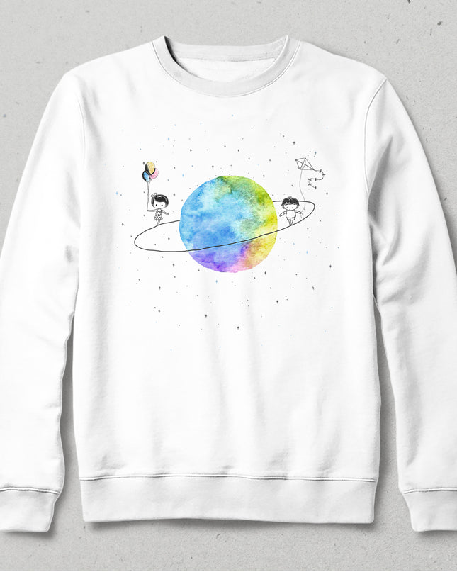 satürn beyaz sweatshirt - basmatik.com