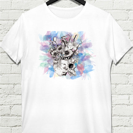Skull With Tools Beyaz Tişört - basmatik.com