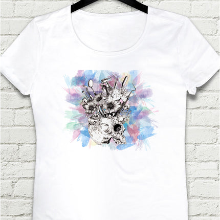 Skull With Tools Beyaz Tişört - basmatik.com