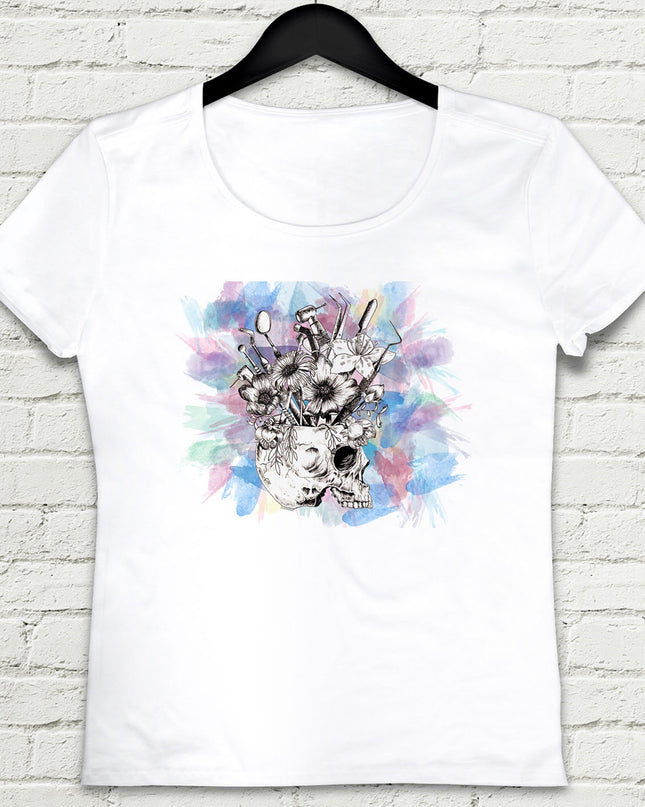Skull With Tools Beyaz Tişört - basmatik.com