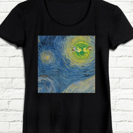 Starry Portal Kadın Siyah tshirt - basmatik.com