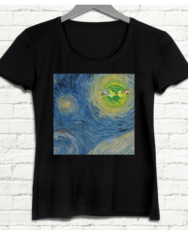 Starry Portal Kadın Siyah tshirt - basmatik.com