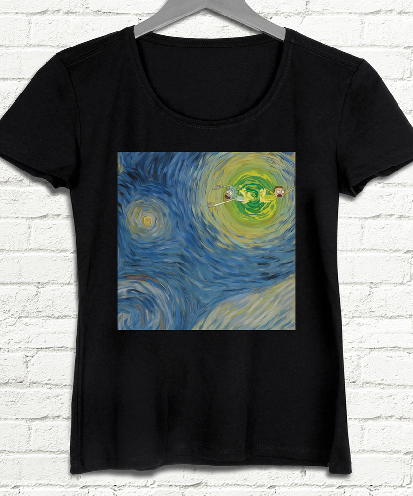 Starry Portal Kadın Siyah tshirt - basmatik.com