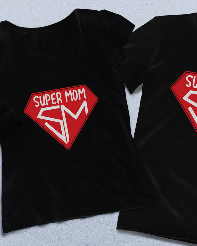 Super hero Anne baba çocuk siyah tişört seti - basmatik.com