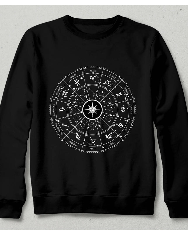 Astrolojik Haritalı Siyah Sweatshirt