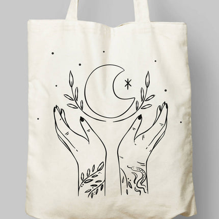 El İçinde Ay Temalı Bez Çanta - basmatik.com