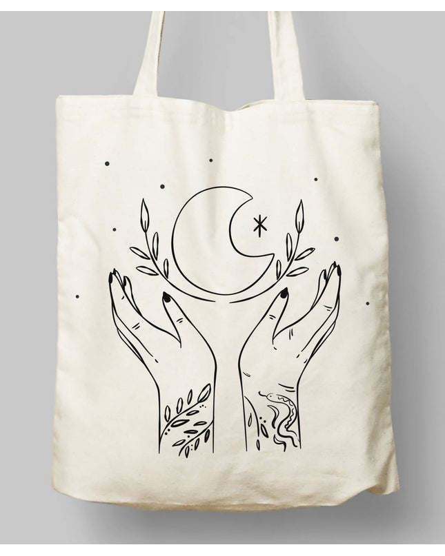 El İçinde Ay Temalı Bez Çanta - basmatik.com