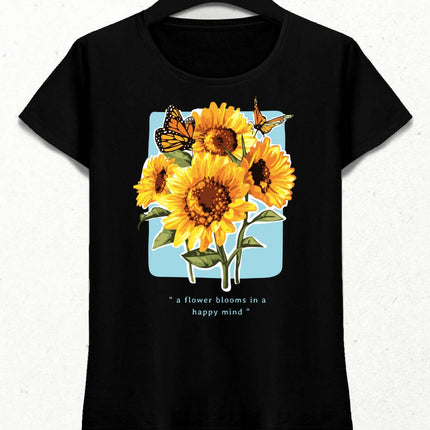 A Flower Blooms in a Happy Mind Kadın Streetwear Tasarım T-shirt