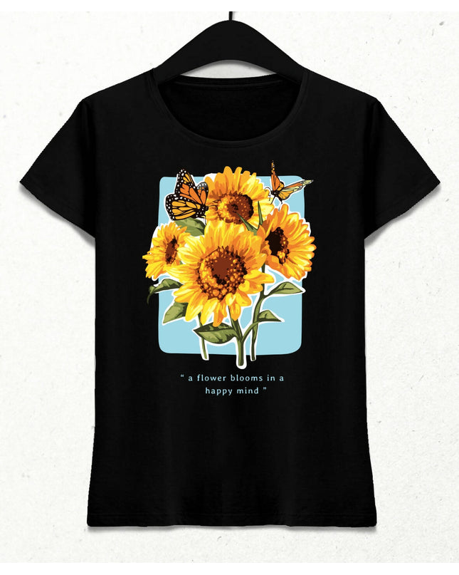 A Flower Blooms in a Happy Mind Kadın Streetwear Tasarım T-shirt