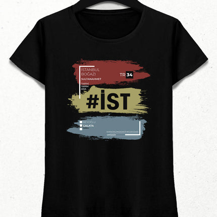 İstanbul Temalı Kadın Siyah Tişört - basmatik.com