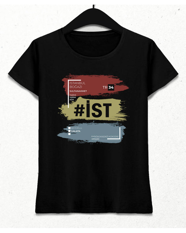 İstanbul Temalı Kadın Siyah Tişört - basmatik.com