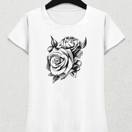 Shaded Rose Kadın Beyaz Tişört - basmatik.com