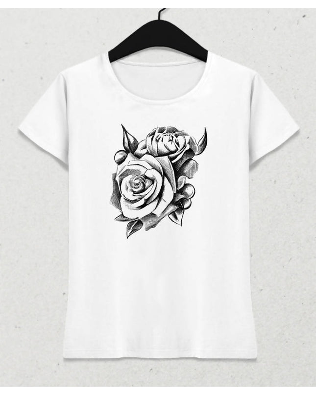 Shaded Rose Kadın Beyaz Tişört - basmatik.com