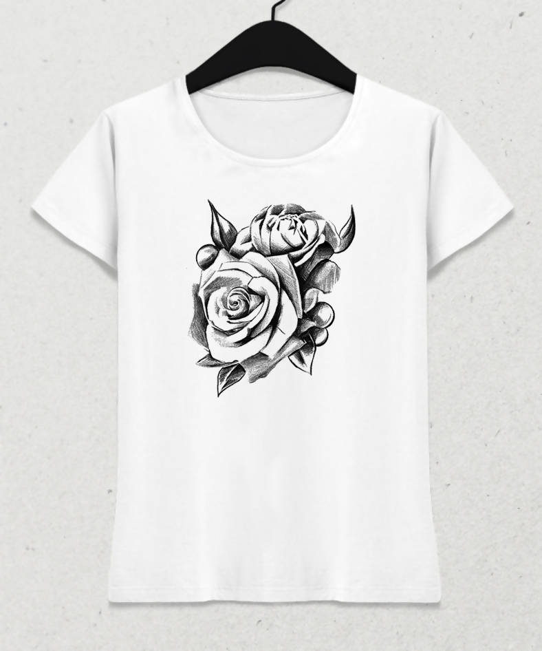 Shaded Rose Kadın Beyaz Tişört - basmatik.com