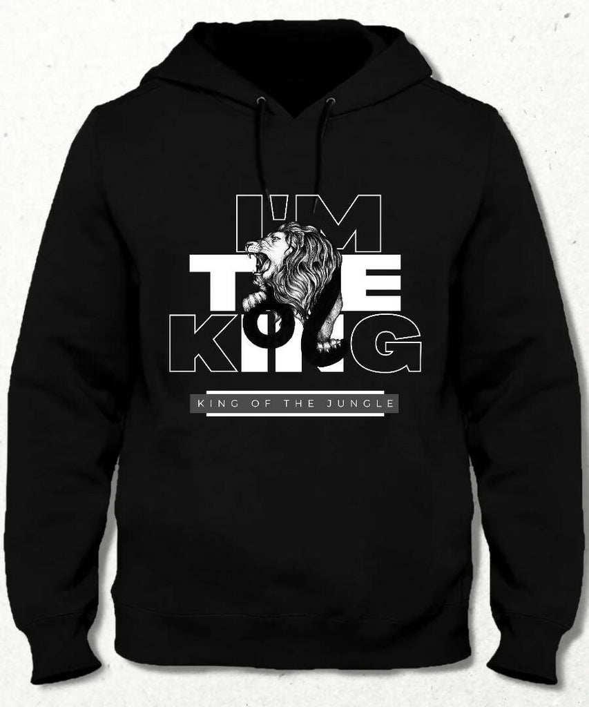 Siyah | I'M THE KING | Erkek Kapşonlu Sweatshirt