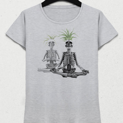 Yoga skeleton kadın gri tişört - basmatik.com