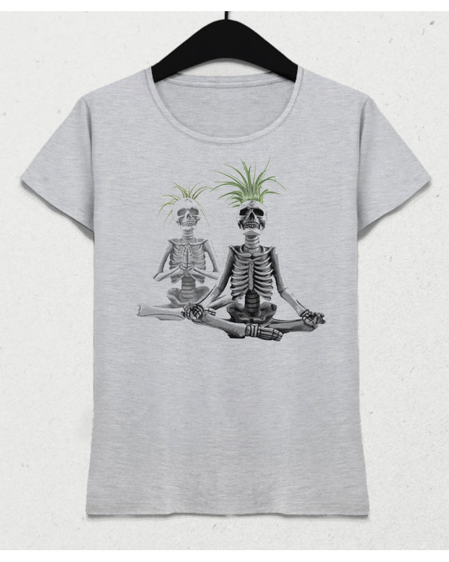 Yoga skeleton kadın gri tişört - basmatik.com