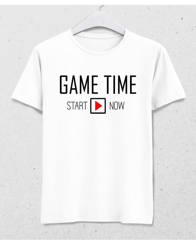 Game Time Erkek Beyaz Tişört - basmatik.com