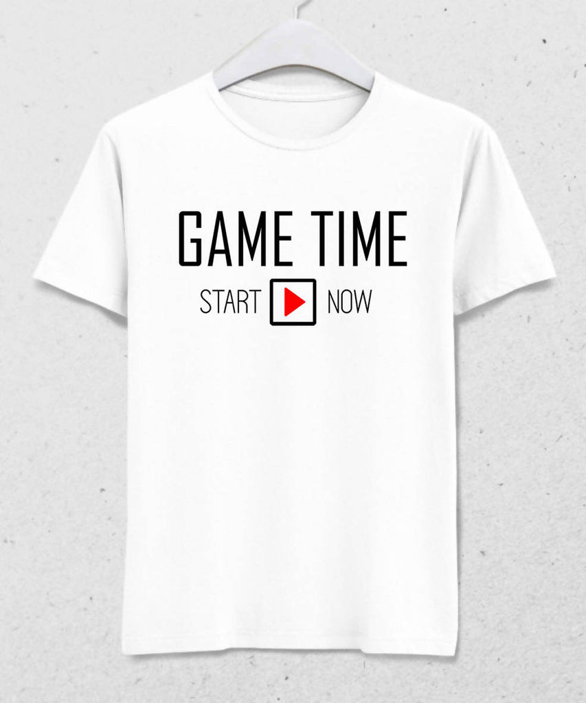 Game Time Erkek Beyaz Tişört - basmatik.com