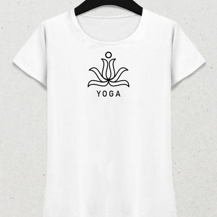 Yoga Temalı Beyaz Kadın Tişört - basmatik.com