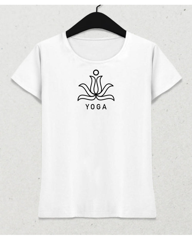 Yoga Temalı Beyaz Kadın Tişört - basmatik.com